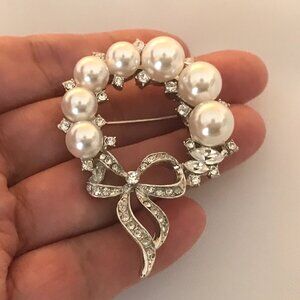 Rhinestone and Faux Pearl Brooch__ Brand New
